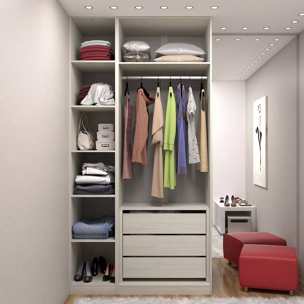 Image 0 of 5 of Guarda Roupa Closet 2 Módulos sem Porta 3 Gavetas e 1 Cabideiro Prime Luciane Móveis