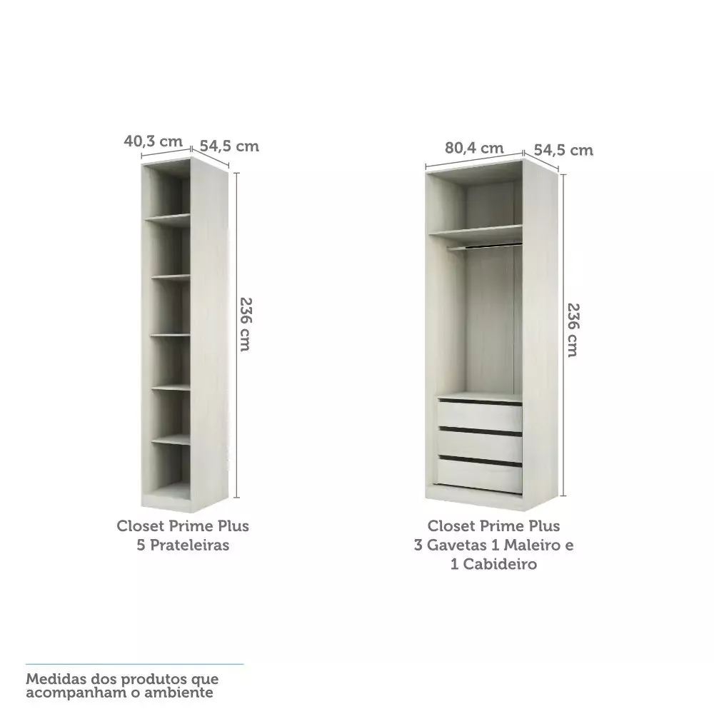 Image 1 of 5 of Guarda Roupa Closet 2 Módulos sem Porta 3 Gavetas e 1 Cabideiro Prime Luciane Móveis