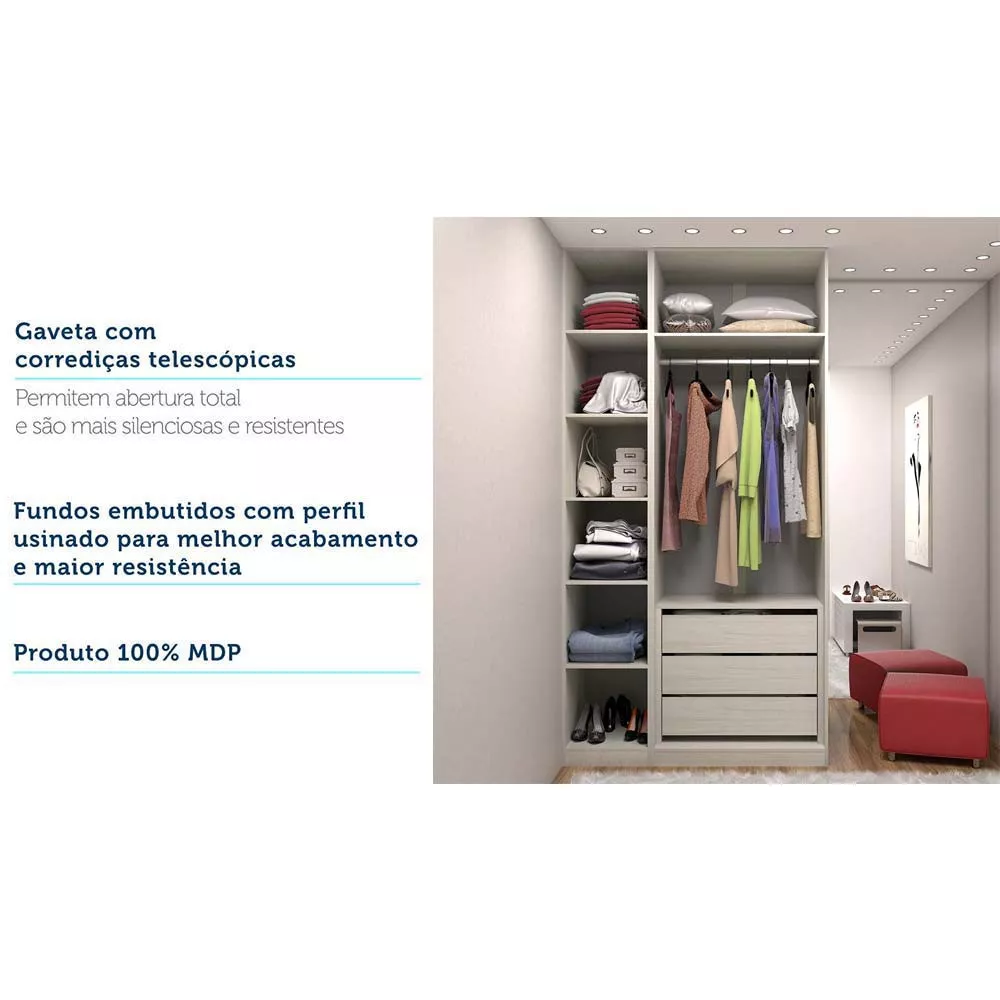 Image 4 of 5 of Guarda Roupa Closet 2 Módulos sem Porta 3 Gavetas e 1 Cabideiro Prime Luciane Móveis