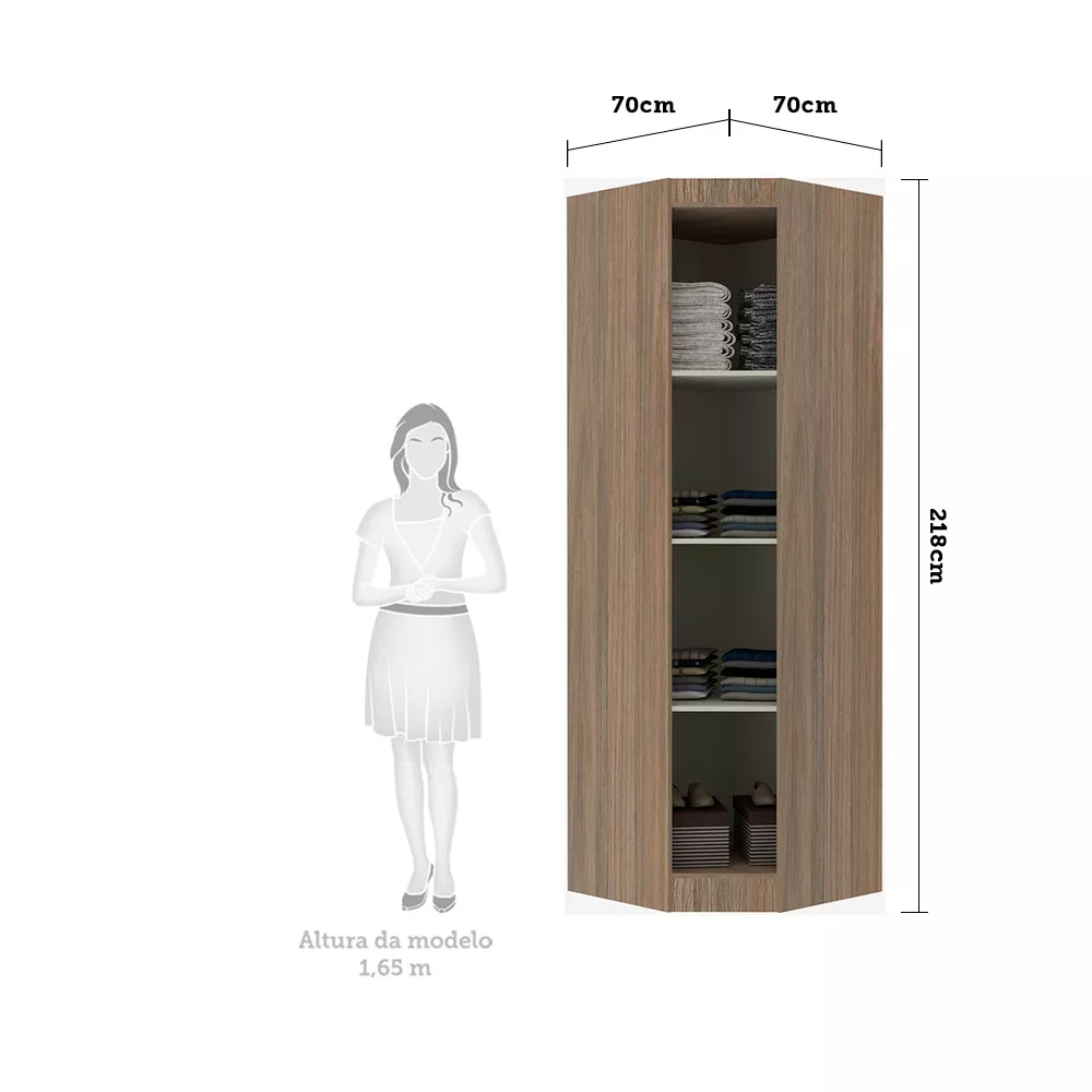 Image 2 of 4 of Guarda Roupa Modulado Canto Diagonal 1 Porta com Espelho 70cm Slim Luciane Móveis