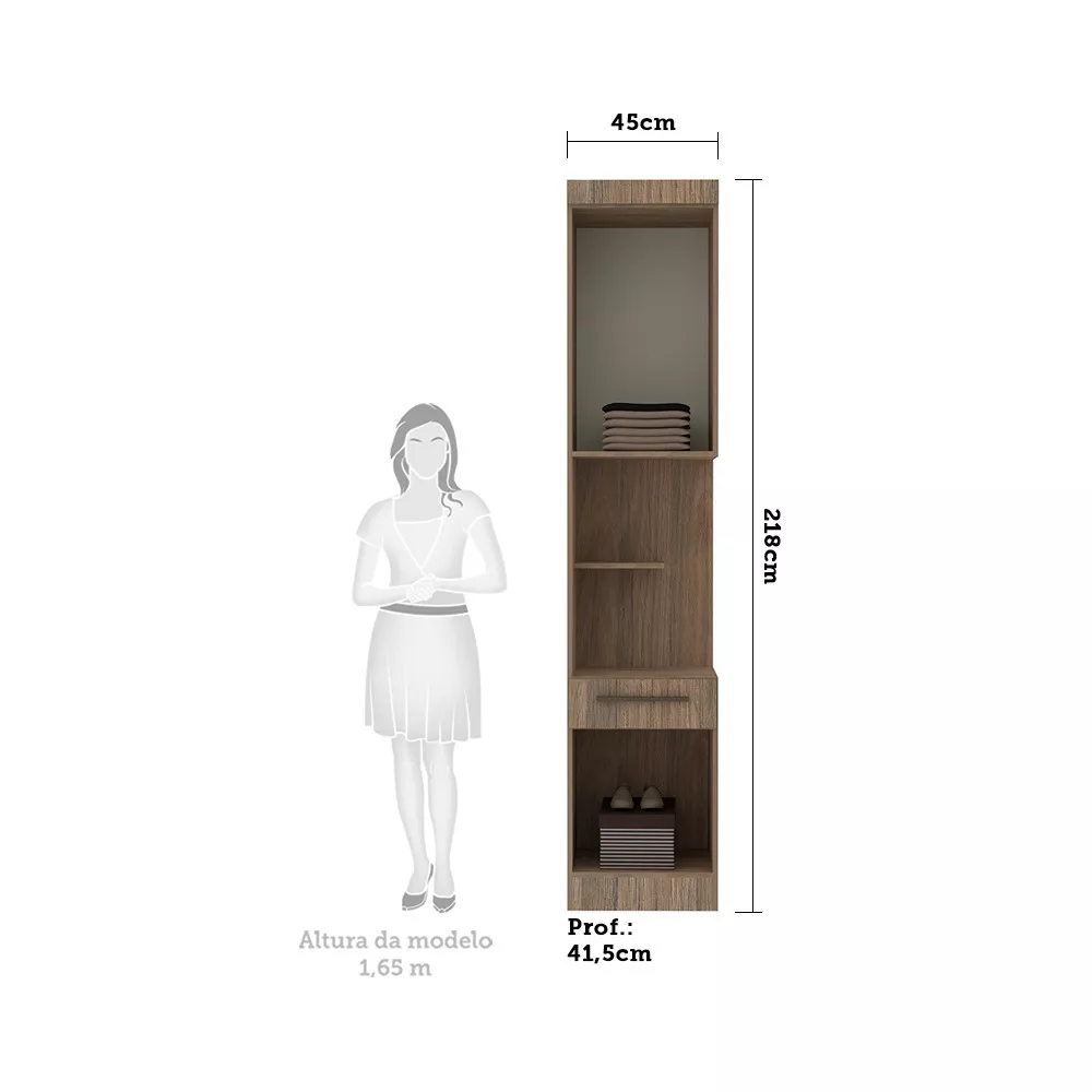 Image 4 of 8 of Guarda Roupa Modulado Mesa de Cabeceira Alta 1 Porta 1 Gaveta 45cm Slim Luciane Móveis