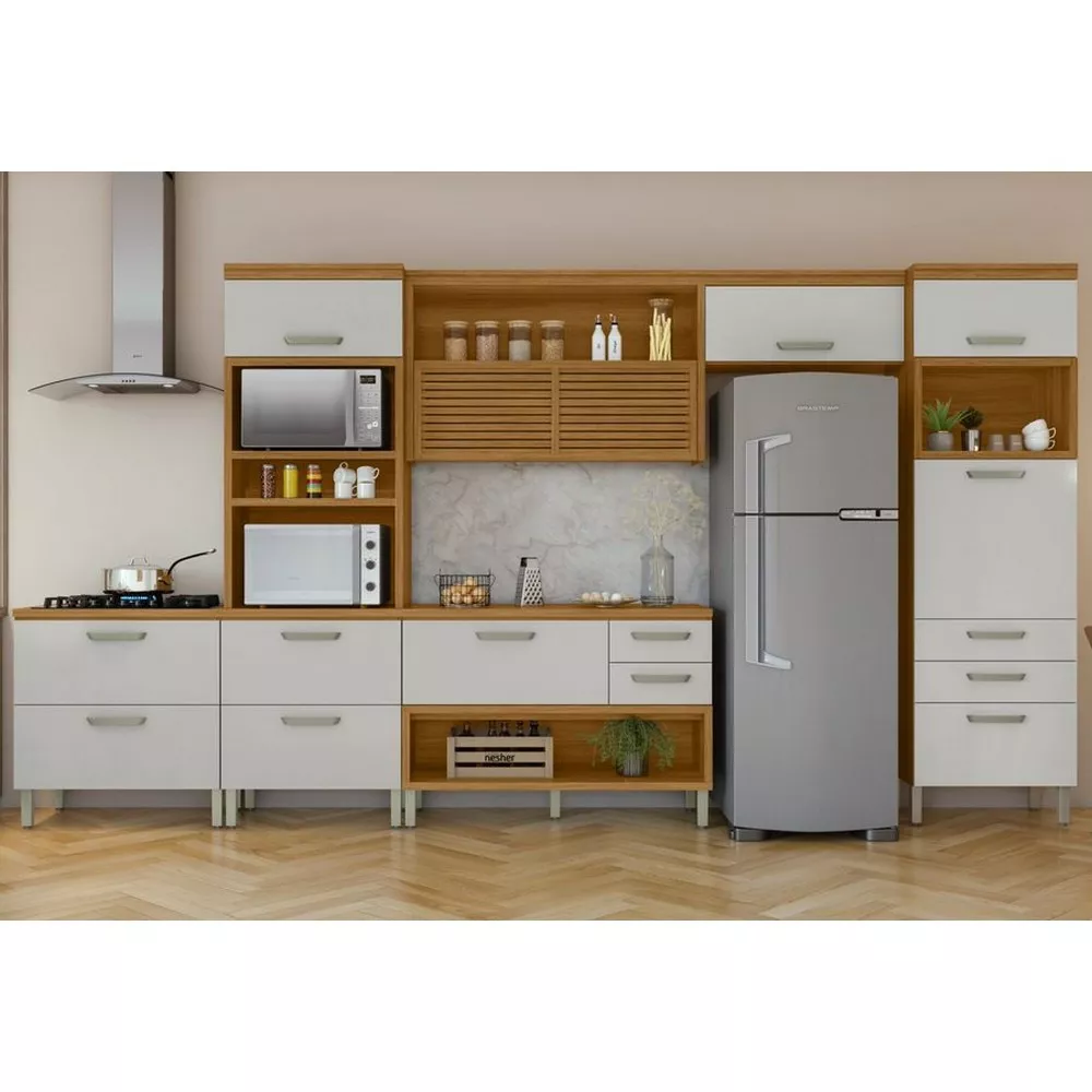Image 1 of 16 of Cozinha 5 Peças Ripado 2 Paneleiros Princesa 100 MDF Nesher