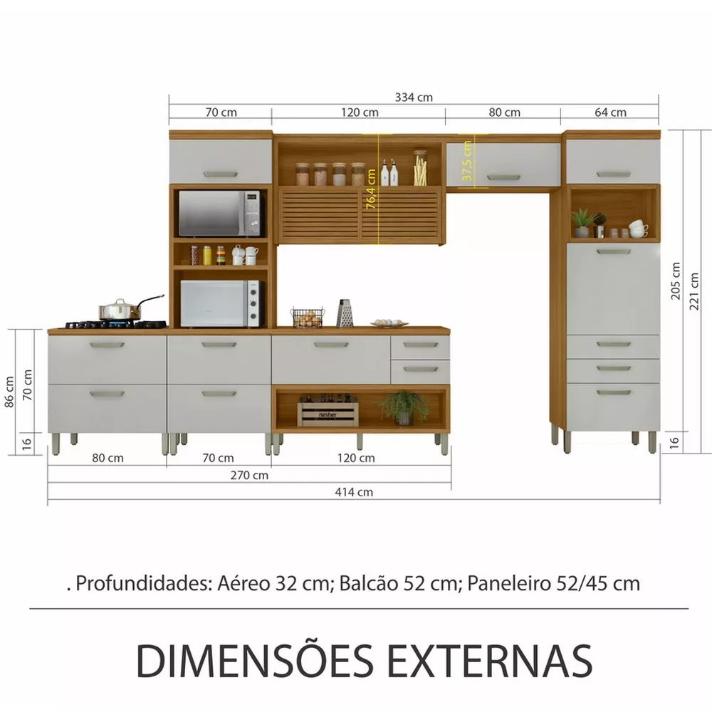 Image 2 of 16 of Cozinha 5 Peças Ripado 2 Paneleiros Princesa 100 MDF Nesher