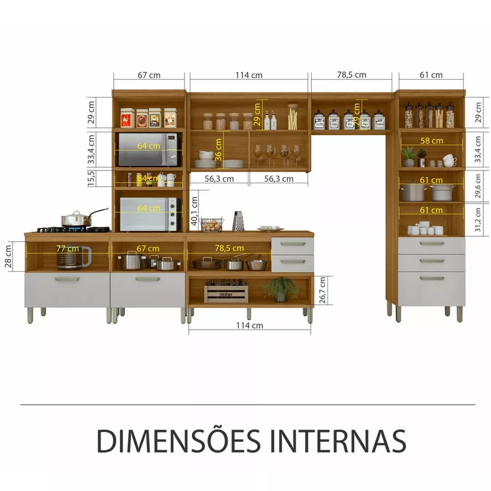 Image 3 of 16 of Cozinha 5 Peças Ripado 2 Paneleiros Princesa 100 MDF Nesher
