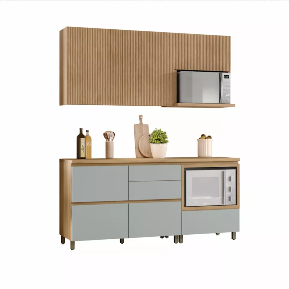 Image 1 of 14 of Cozinha Rainha com 4 Peças 4 Portas 5 Gavetas Ripado em MDF 190cm de Largura Nesher