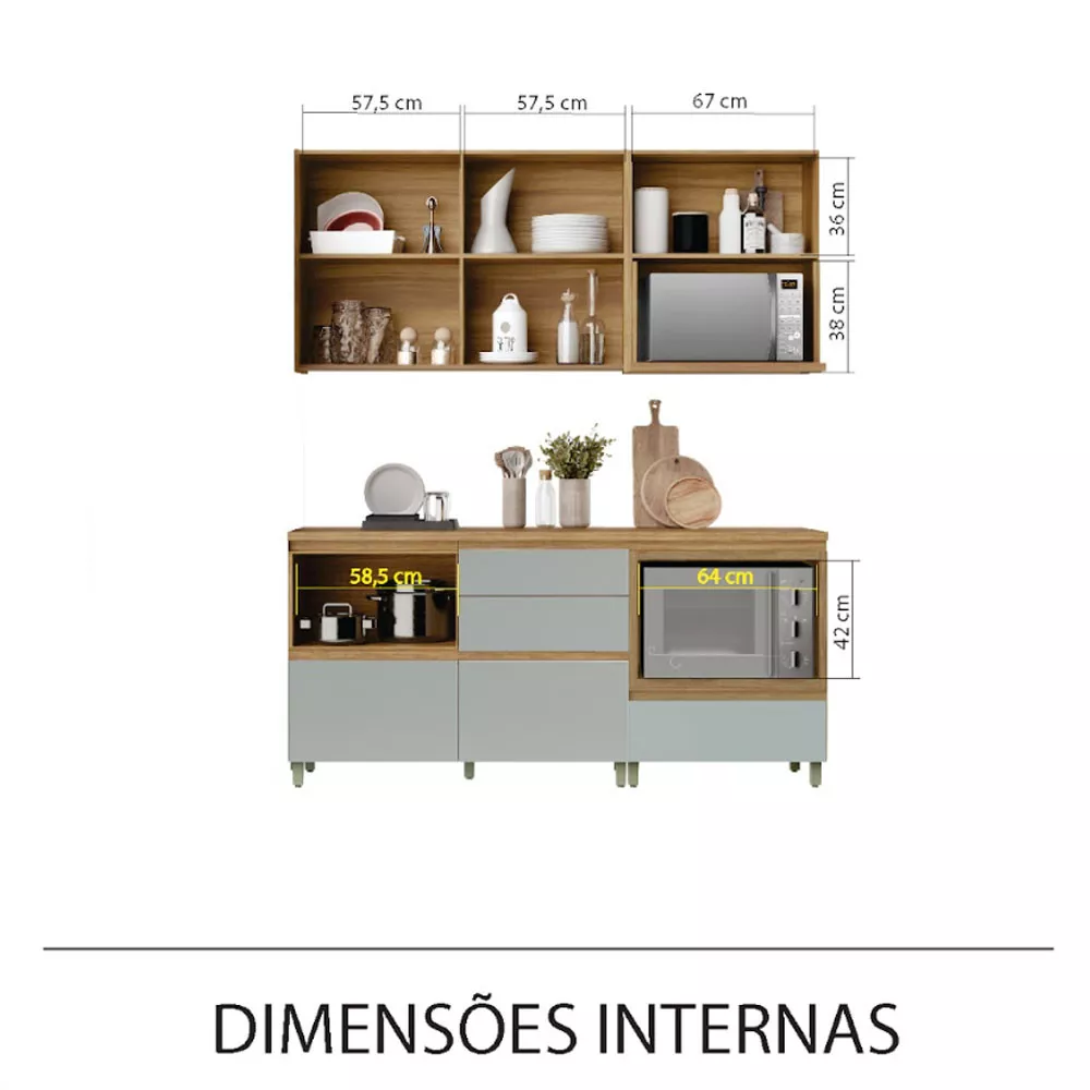 Image 3 of 14 of Cozinha Rainha com 4 Peças 4 Portas 5 Gavetas Ripado em MDF 190cm de Largura Nesher
