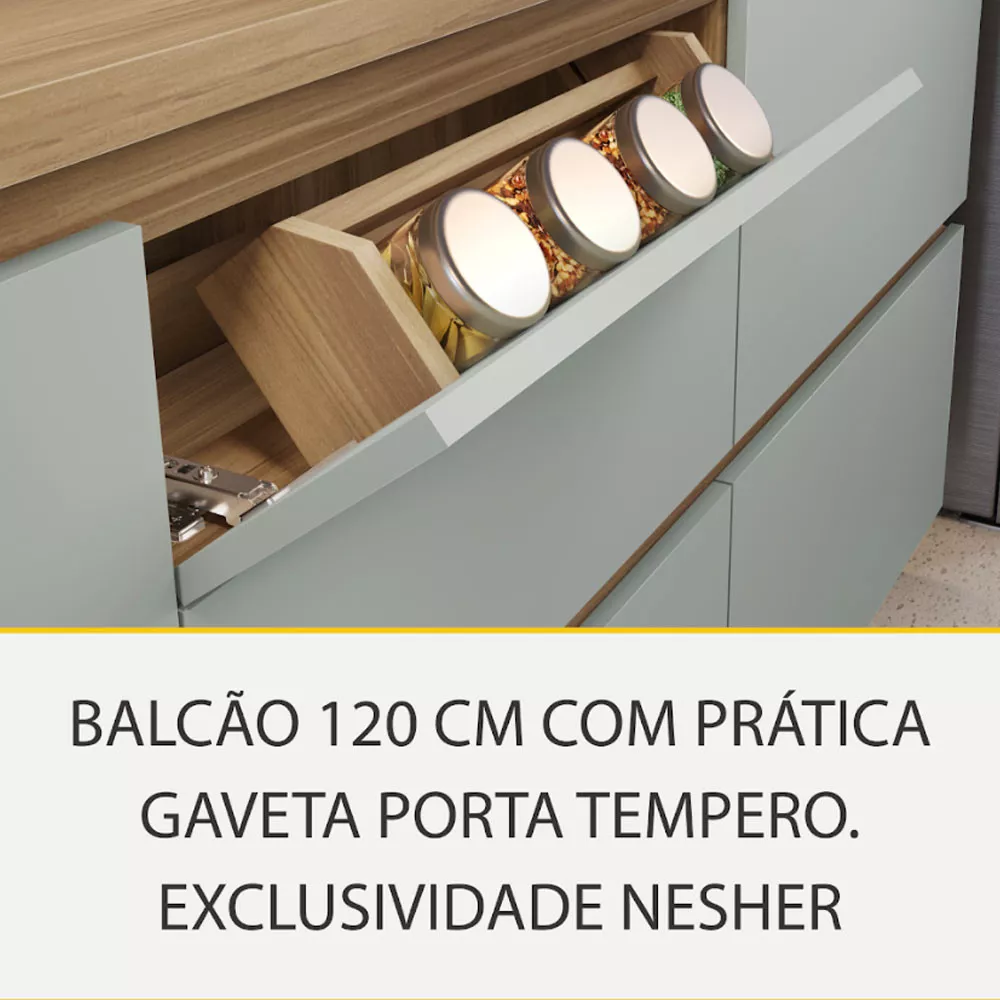 Image 8 of 14 of Cozinha Rainha com 4 Peças 4 Portas 5 Gavetas Ripado em MDF 190cm de Largura Nesher