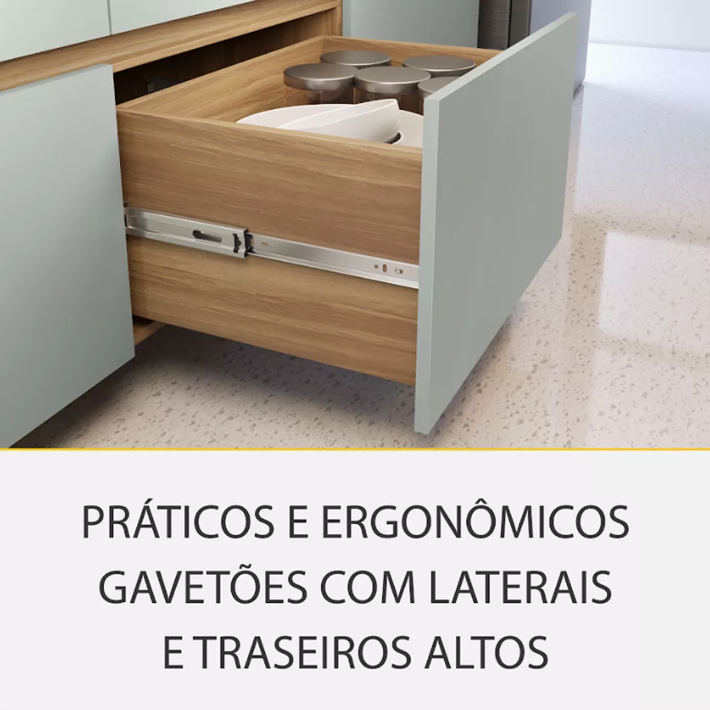 Image 9 of 14 of Cozinha Rainha com 4 Peças 4 Portas 5 Gavetas Ripado em MDF 190cm de Largura Nesher