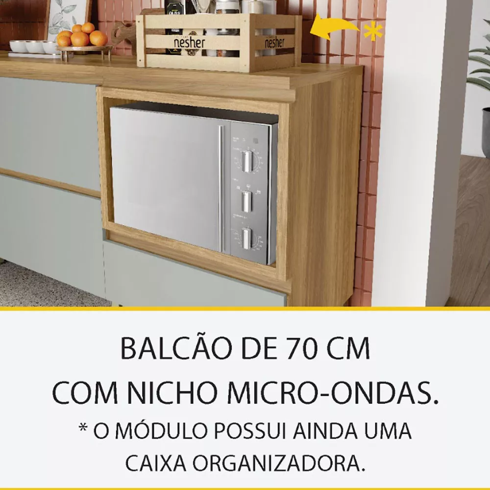 Image 11 of 14 of Cozinha Rainha com 4 Peças 4 Portas 5 Gavetas Ripado em MDF 190cm de Largura Nesher