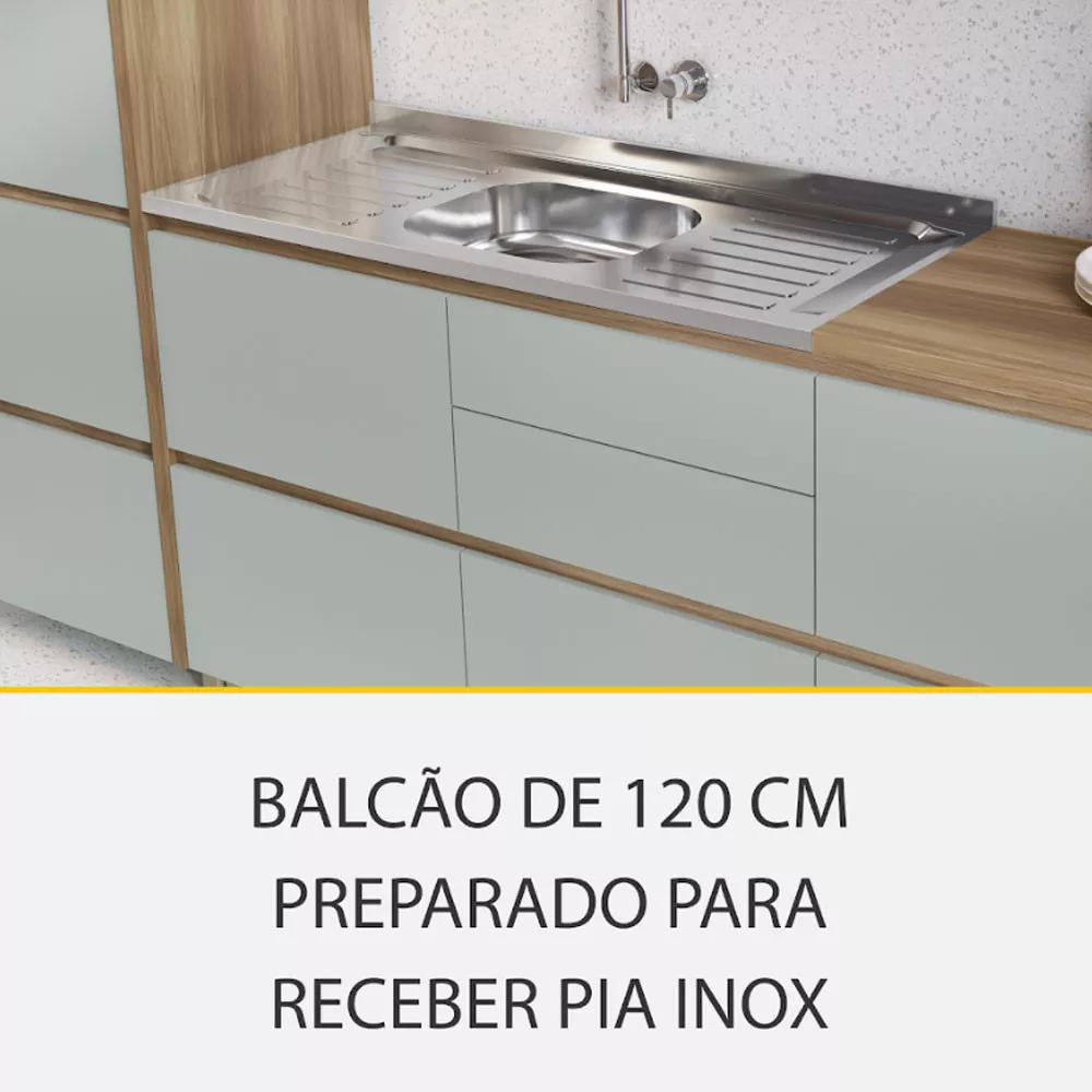 Image 12 of 14 of Cozinha Rainha com 4 Peças 4 Portas 5 Gavetas Ripado em MDF 190cm de Largura Nesher