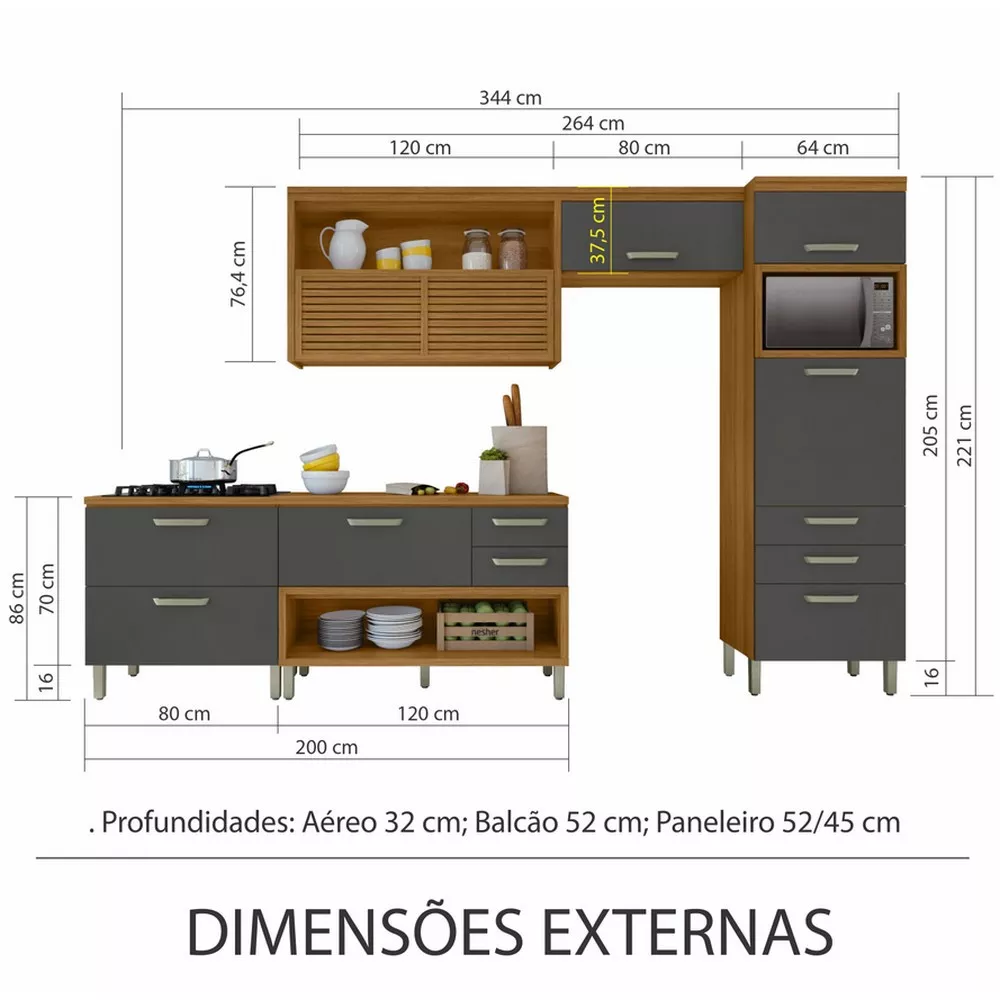 Image 2 of 15 of Cozinha 4 Peças Ripado Paneleiro Princesa 100 MDF Nesher
