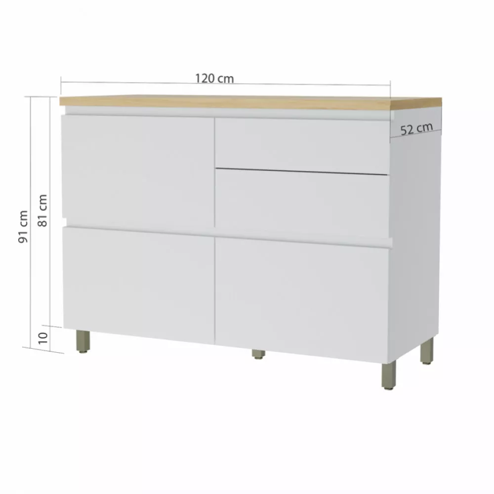 Image 1 of 3 of Balcao 1 Porta Basculante 4 Gavetas Nesher Rainha 120cm 100 Mdf