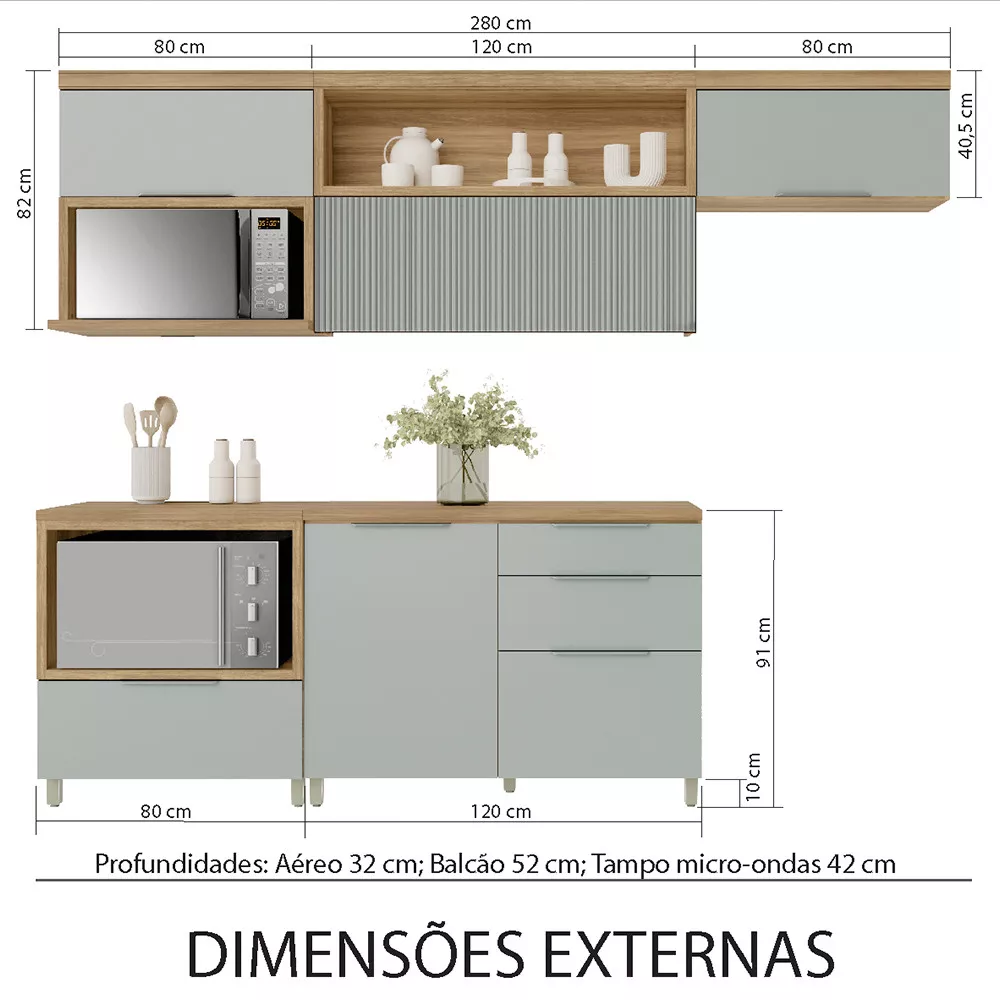 Image 2 of 13 of Cozinha 5 Peças 4 Portas 4 Gavetas Ripado Marquesa 100 MDF