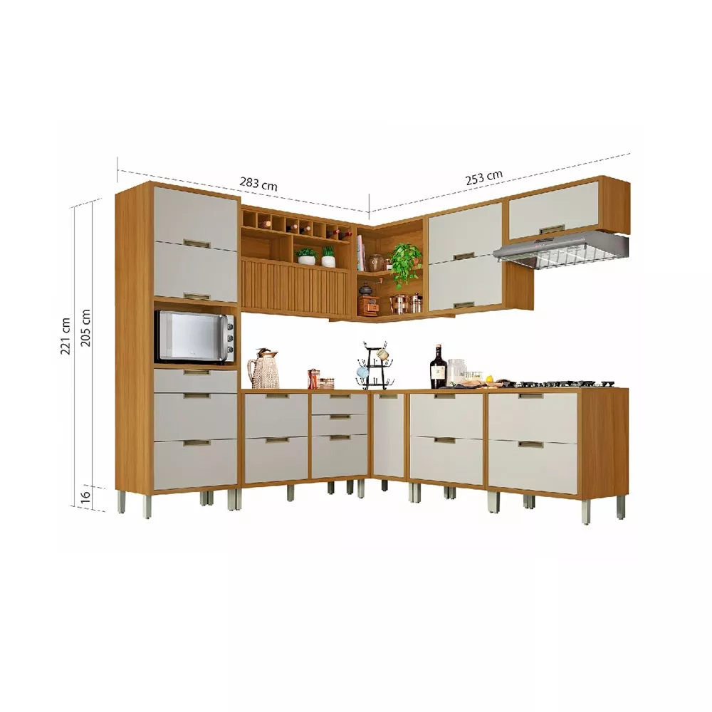 Image 9 of 10 of Cozinha Modulada 9 Peças Ripado Nesher Imperatriz Ângulo Mdf