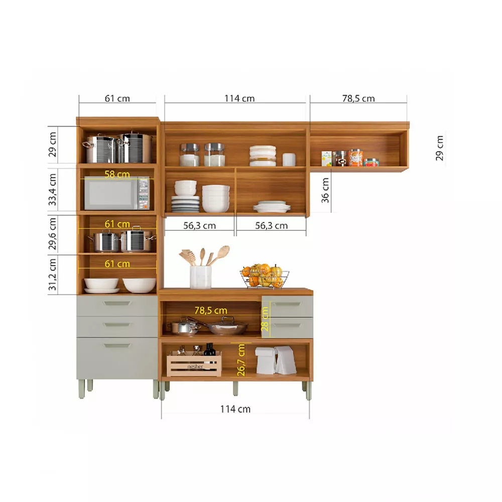 Image 7 of 9 of Cozinha Modulada 3 Peças Paneleiro Ripado Nesher Princesa Mdf