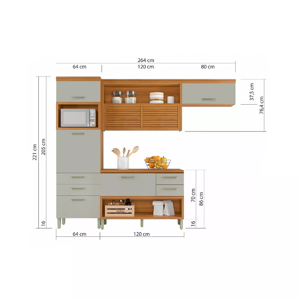 Image 8 of 9 of Cozinha Modulada 3 Peças Paneleiro Ripado Nesher Princesa Mdf