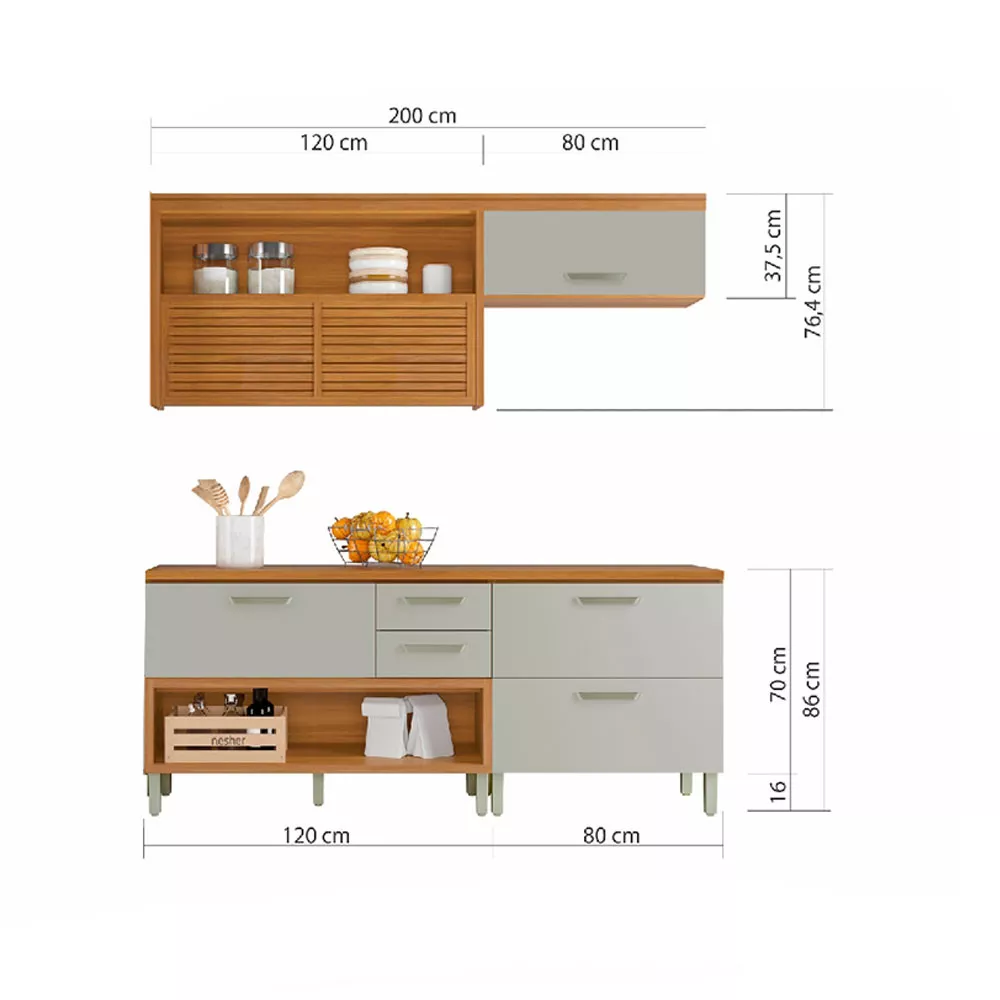 Image 6 of 7 of Cozinha Modulada 3 Peças Ripado Nesher Princesa Mdf