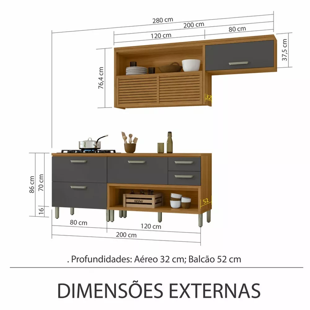 Image 2 of 14 of Cozinha 3 Peças Ripado Princesa 100 MDF Nesher