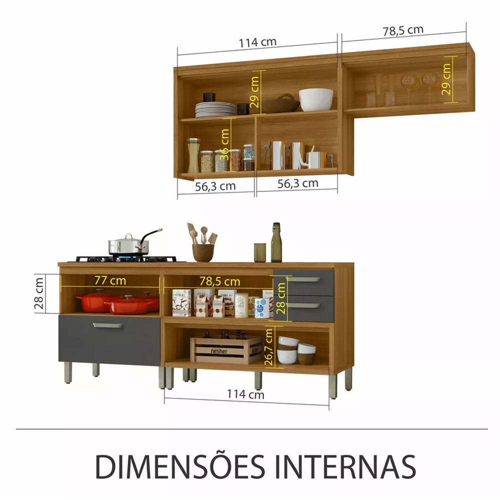 Image 3 of 14 of Cozinha 3 Peças Ripado Princesa 100 MDF Nesher
