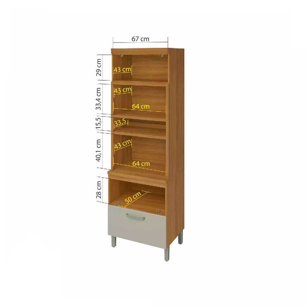 Image 2 of 4 of Paneleiro 2 Portas 1 Gaveta Torre Quente Nesher Princesa 70cm Mdf