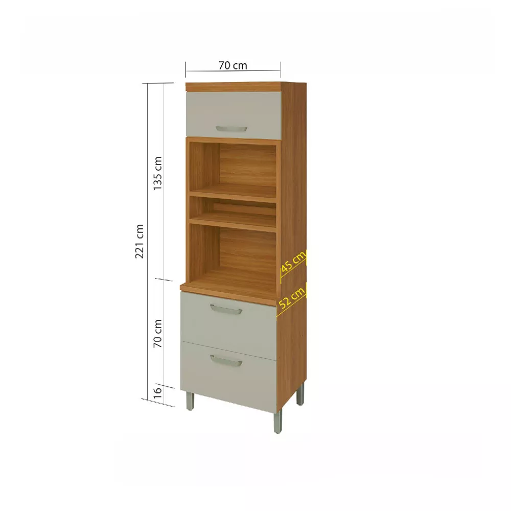 Image 3 of 4 of Paneleiro 2 Portas 1 Gaveta Torre Quente Nesher Princesa 70cm Mdf