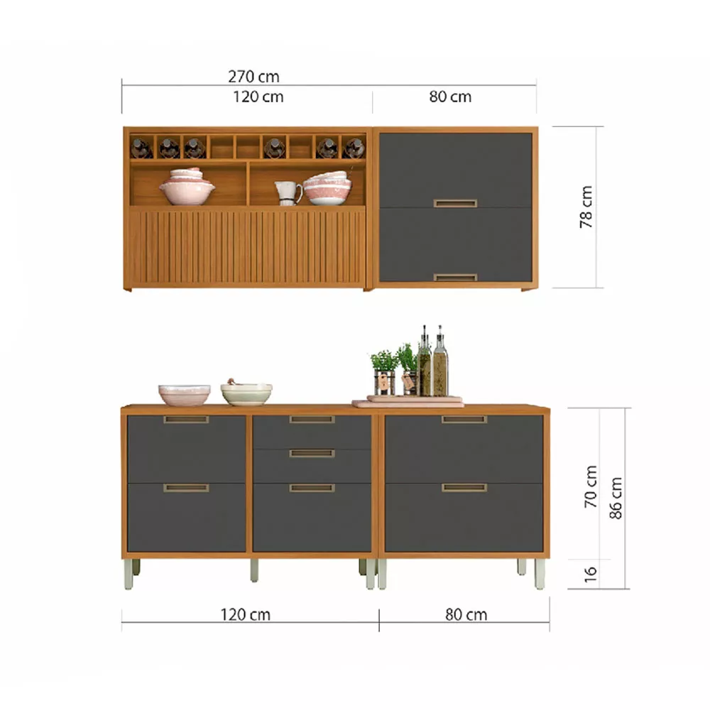 Image 7 of 8 of Cozinha Modulada 4 Peças Ripado Nesher Imperatriz Mdf