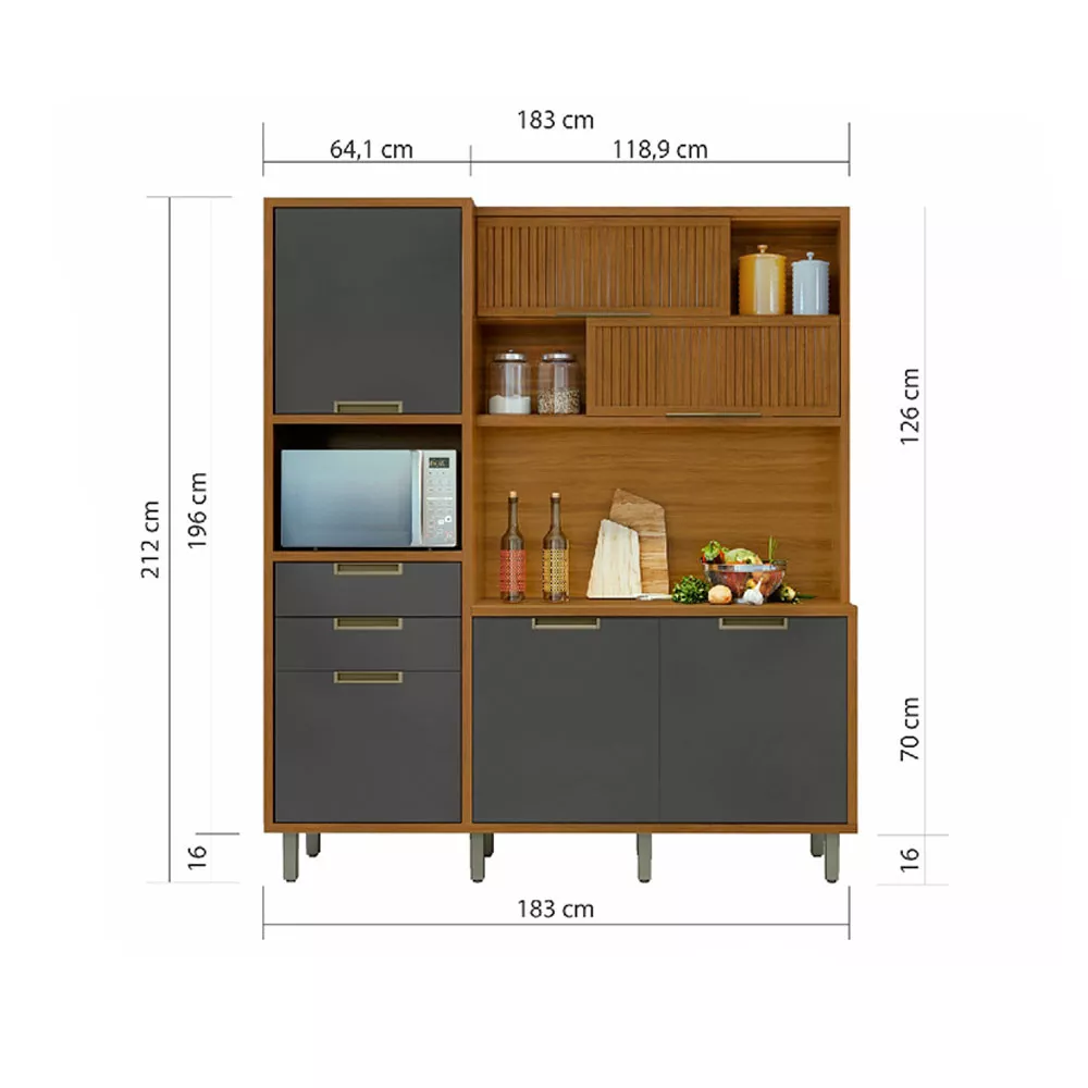 Image 5 of 6 of Cozinha 6 Portas 2 Gavetas Ripado Loft Imperatriz 100 MDF