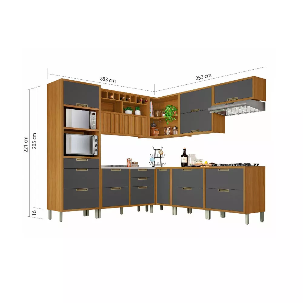 Image 7 of 8 of Cozinha Modulada 9 Peças Ripado Nesher Imperatriz Ângulo Torre Quente Mdf