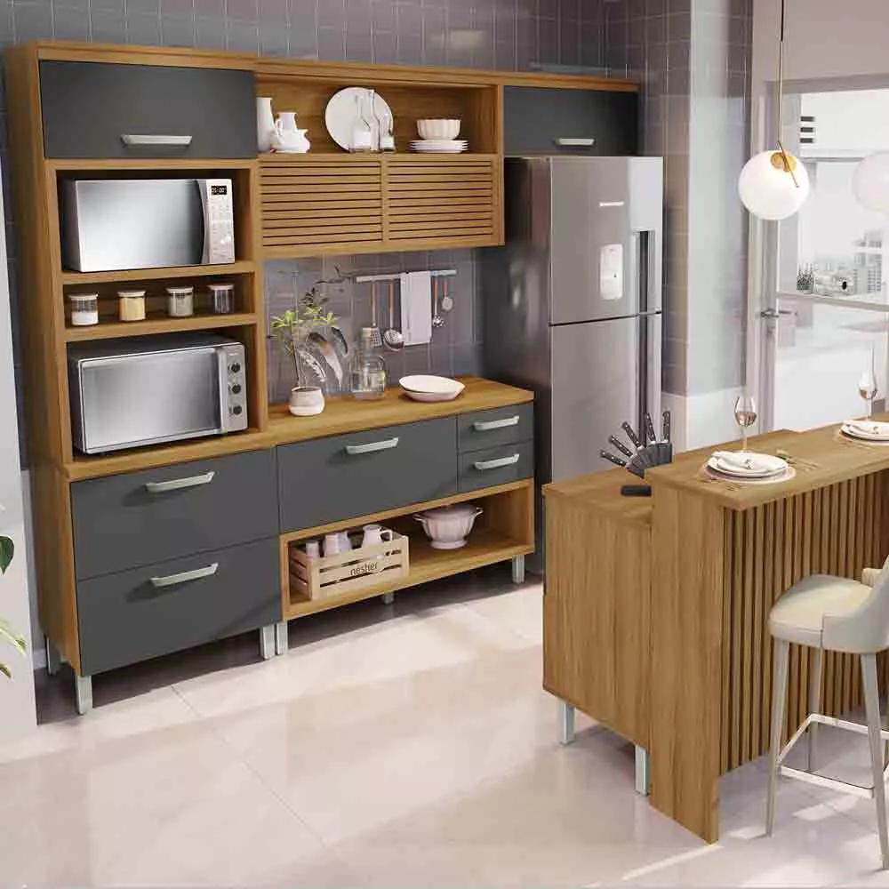 Image 0 of 10 of Cozinha 05 Peças Ripado Nesher Princesa Gourmet 100 MDF