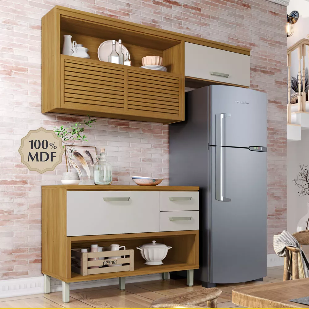 Image 1 of 11 of Cozinha 2 Peças Ripado Nesher Princesa 100 MDF
