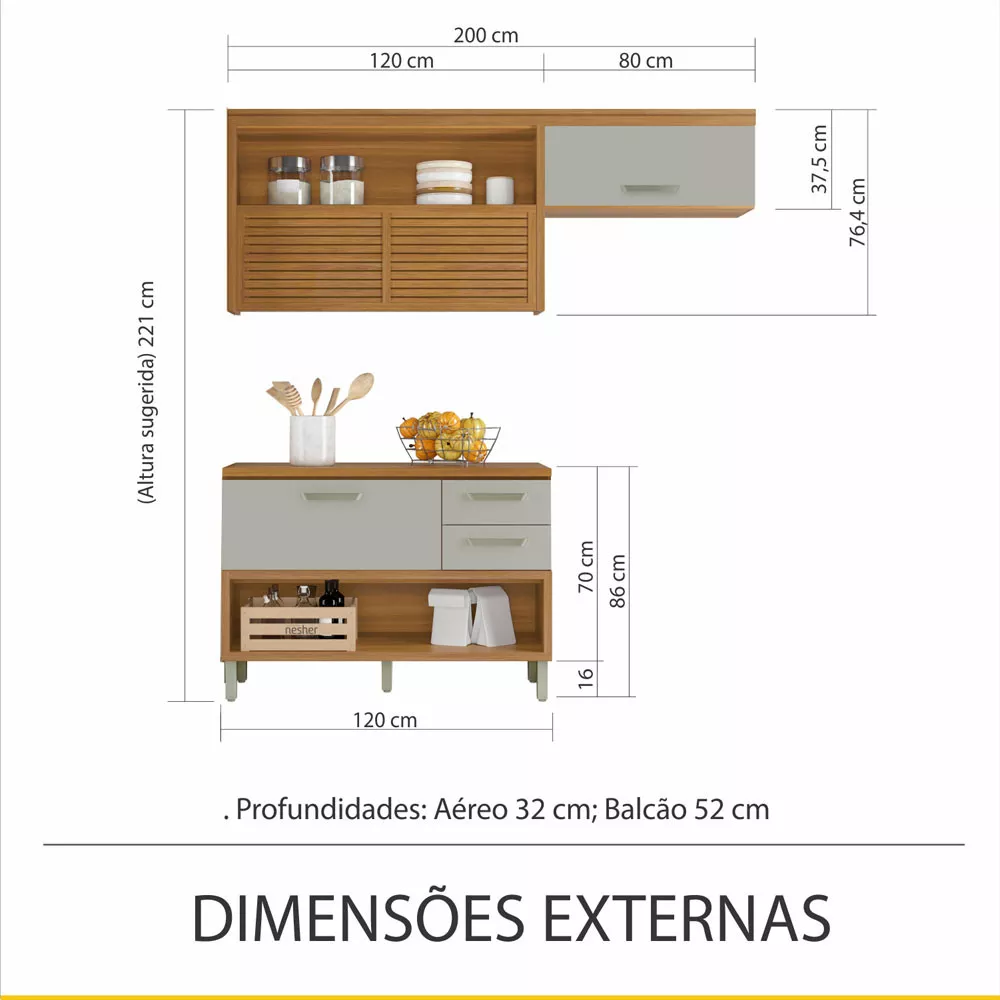 Image 2 of 11 of Cozinha 2 Peças Ripado Nesher Princesa 100 MDF