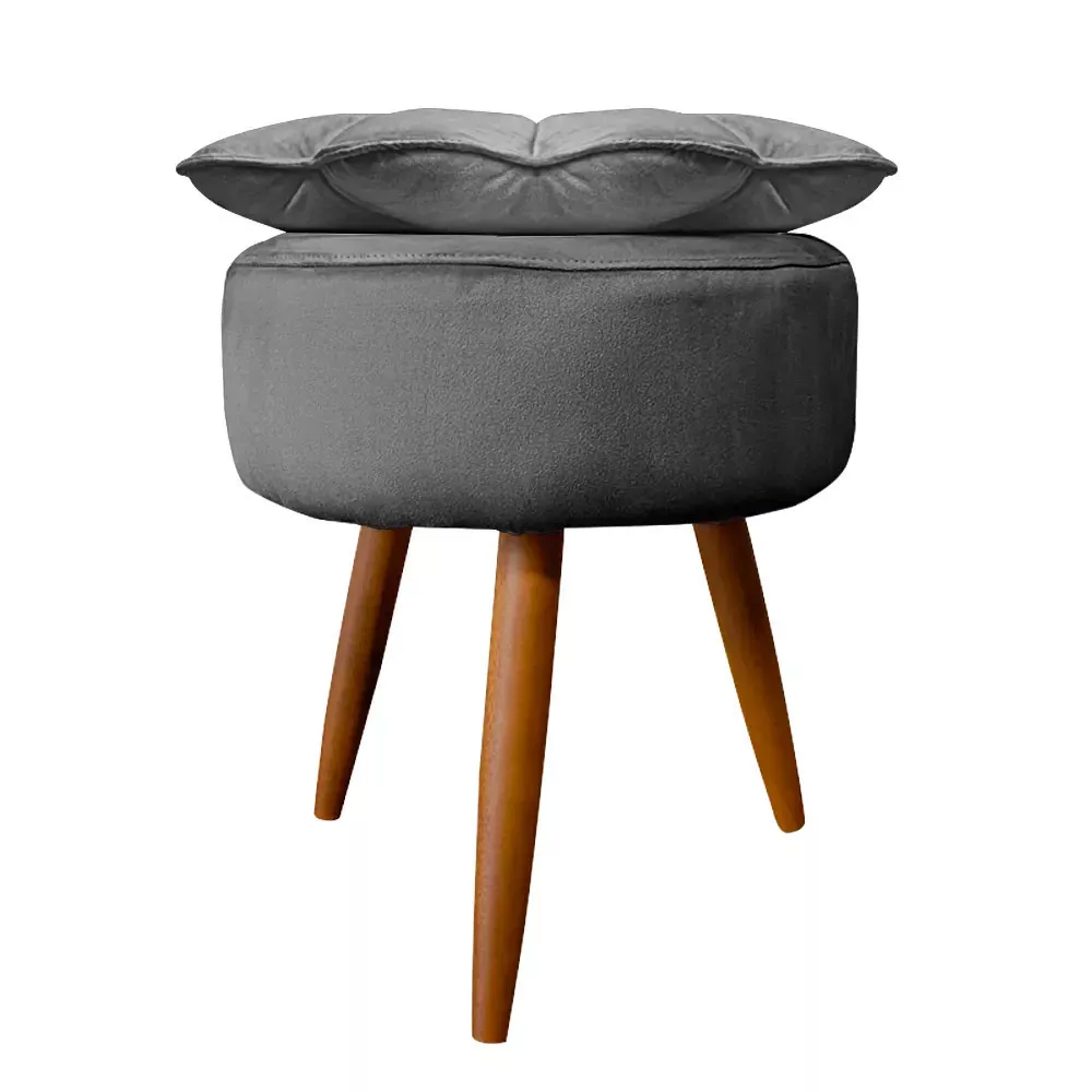 Image 4 of 6 of Puff Decorativo Floratta Veludo Cinza Chumbo - Speciale Home