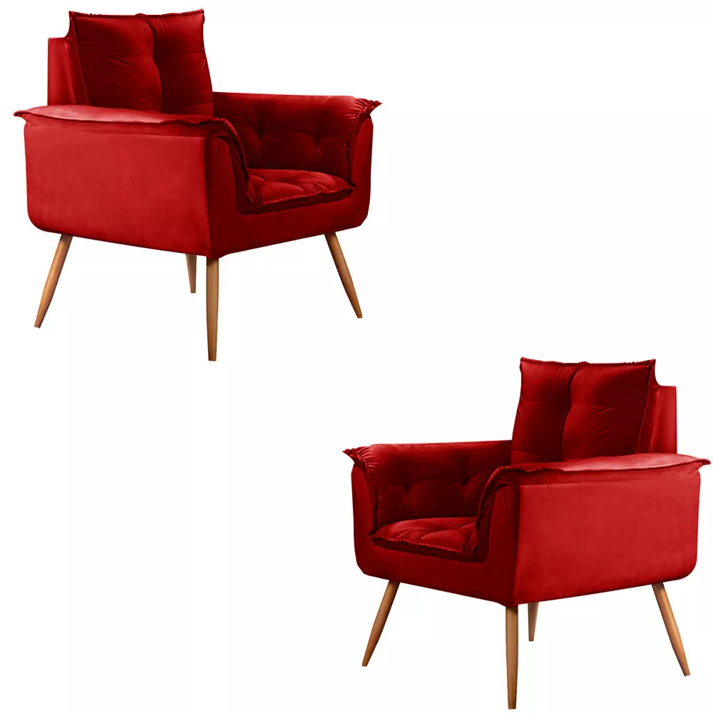 Image 0 of 6 of Conjunto de 2 Poltronas Opala Veludo Vermelho - Speciale Home
