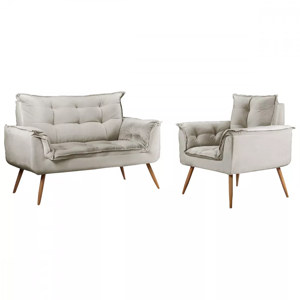 Image 0 of 6 of Conjunto Namoradeira + Poltrona Opala Veludo Bege Marfim - Speciale Home