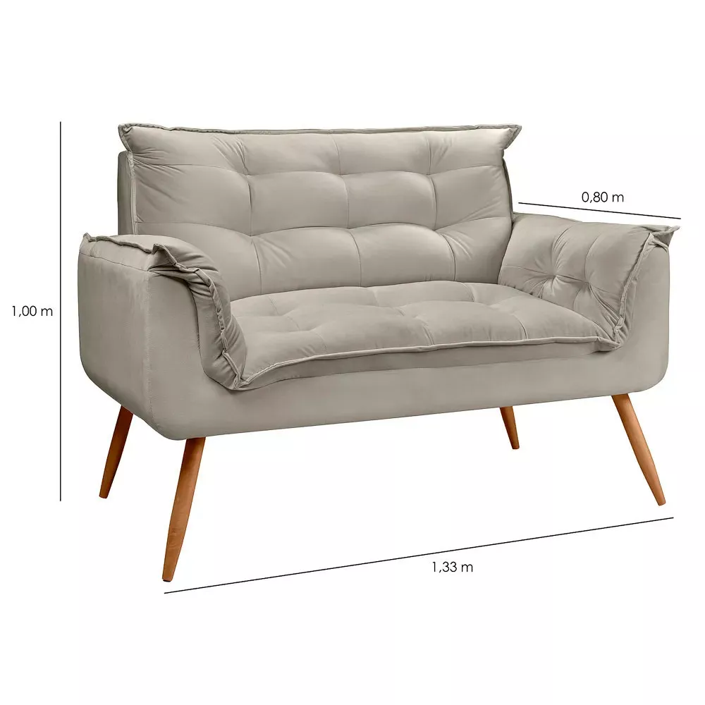 Image 2 of 6 of Conjunto Namoradeira + Poltrona Opala Veludo Bege Marfim - Speciale Home