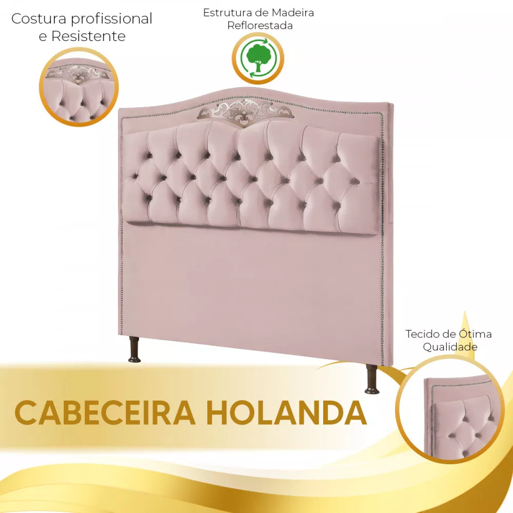 Image 3 of 5 of Cabeceira Cama Box Casal 140 cm Estofada Luxor Rose Holanda Plus Speciale Home