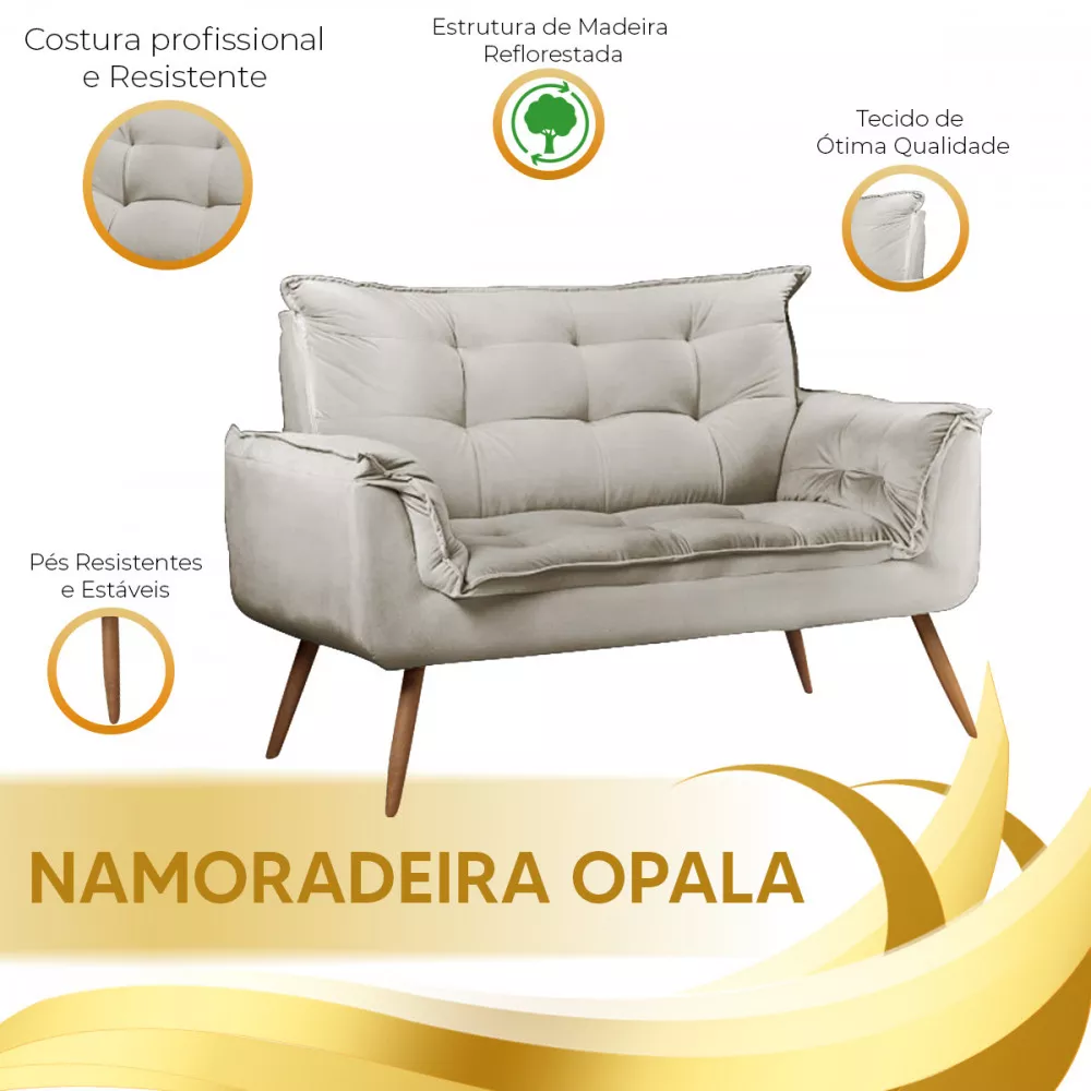 Image 3 of 5 of Sofá Namoradeira 2 Lugares Opala Veludo Bege Marfim - Speciale Home