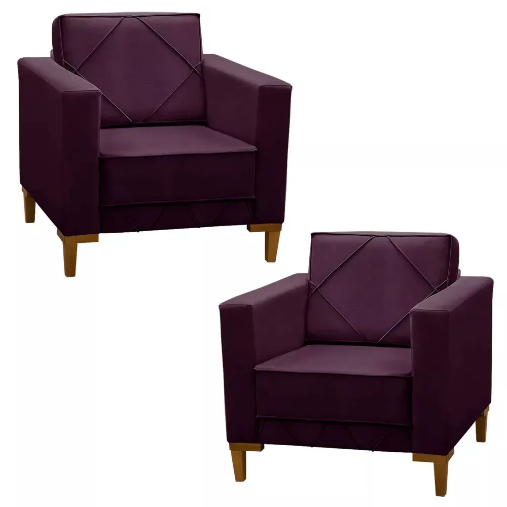 Image 0 of 7 of Kit 2 Poltronas Decorativa Sarah Veludo Roxo - Speciale Home