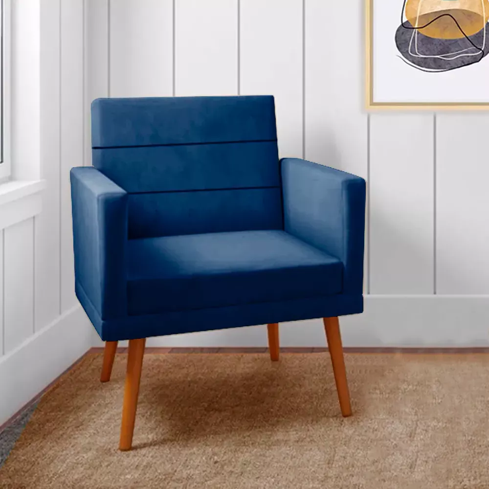 Image 1 of 9 of Kit 2 Poltronas Decorativas Nina + Puff Veludo Azul - Speciale Home