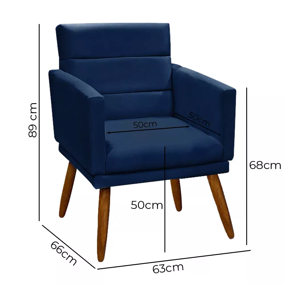 Image 2 of 9 of Kit 2 Poltronas Decorativas Nina + Puff Veludo Azul - Speciale Home