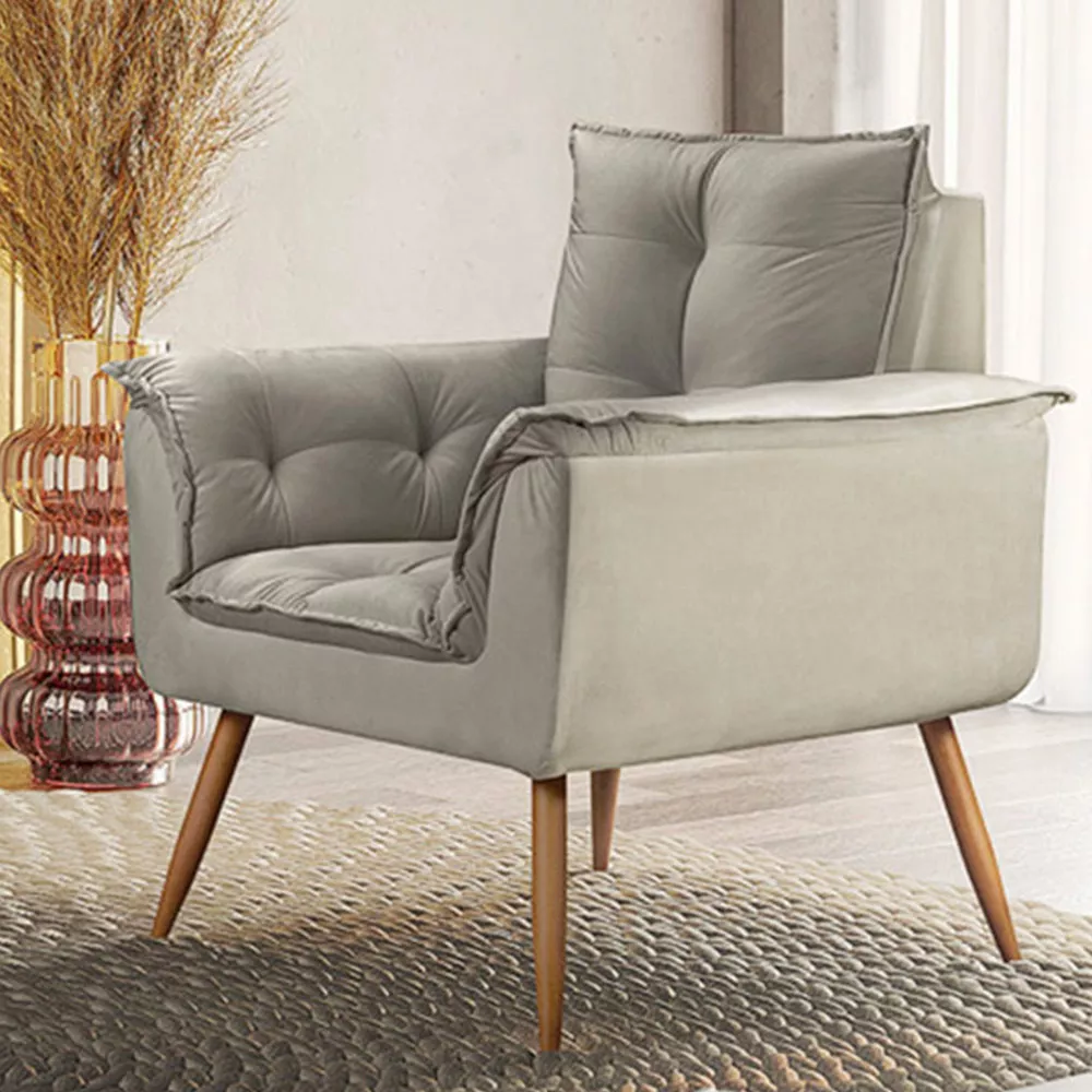 Image 1 of 7 of Poltrona Decorativa Opala Veludo Bege Marfim - Speciale Home