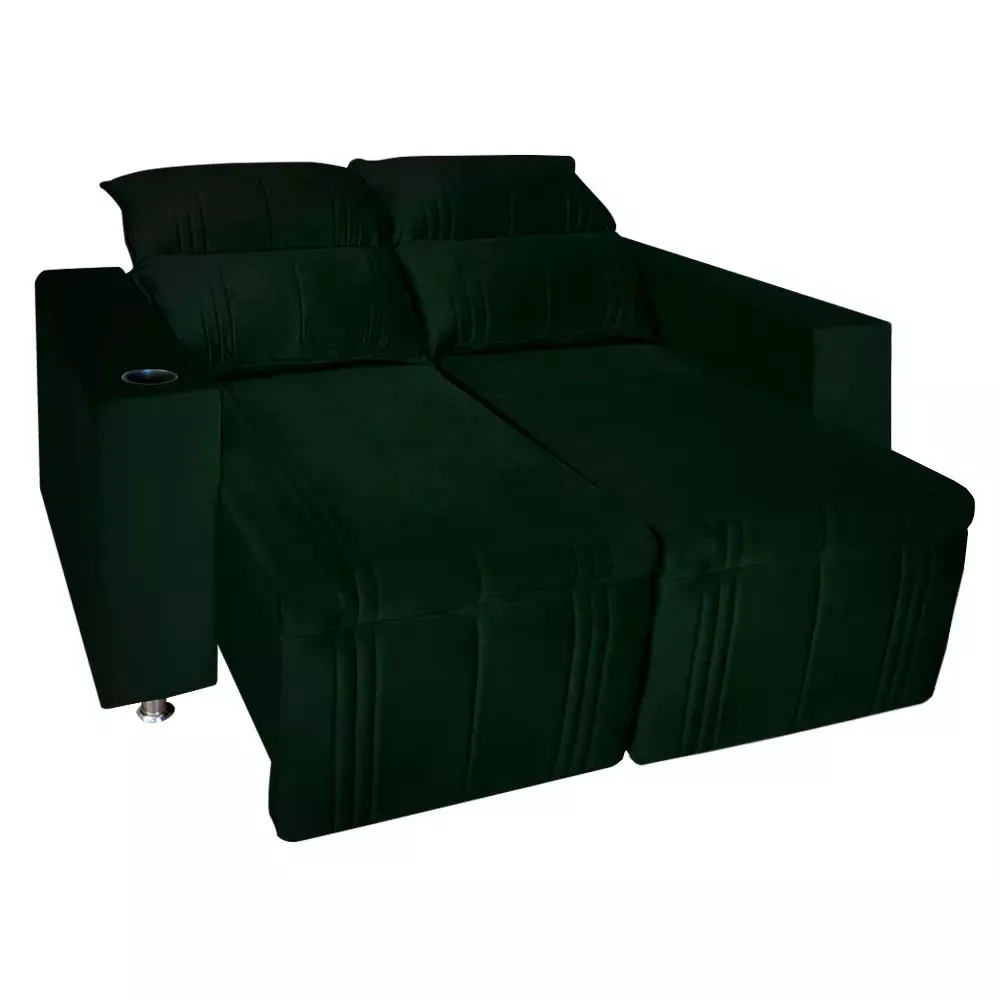Image 2 of 9 of Sófa Retrátil e Reclinável 2 lugares Madri 1,60cm c/Molas Veludo Verde