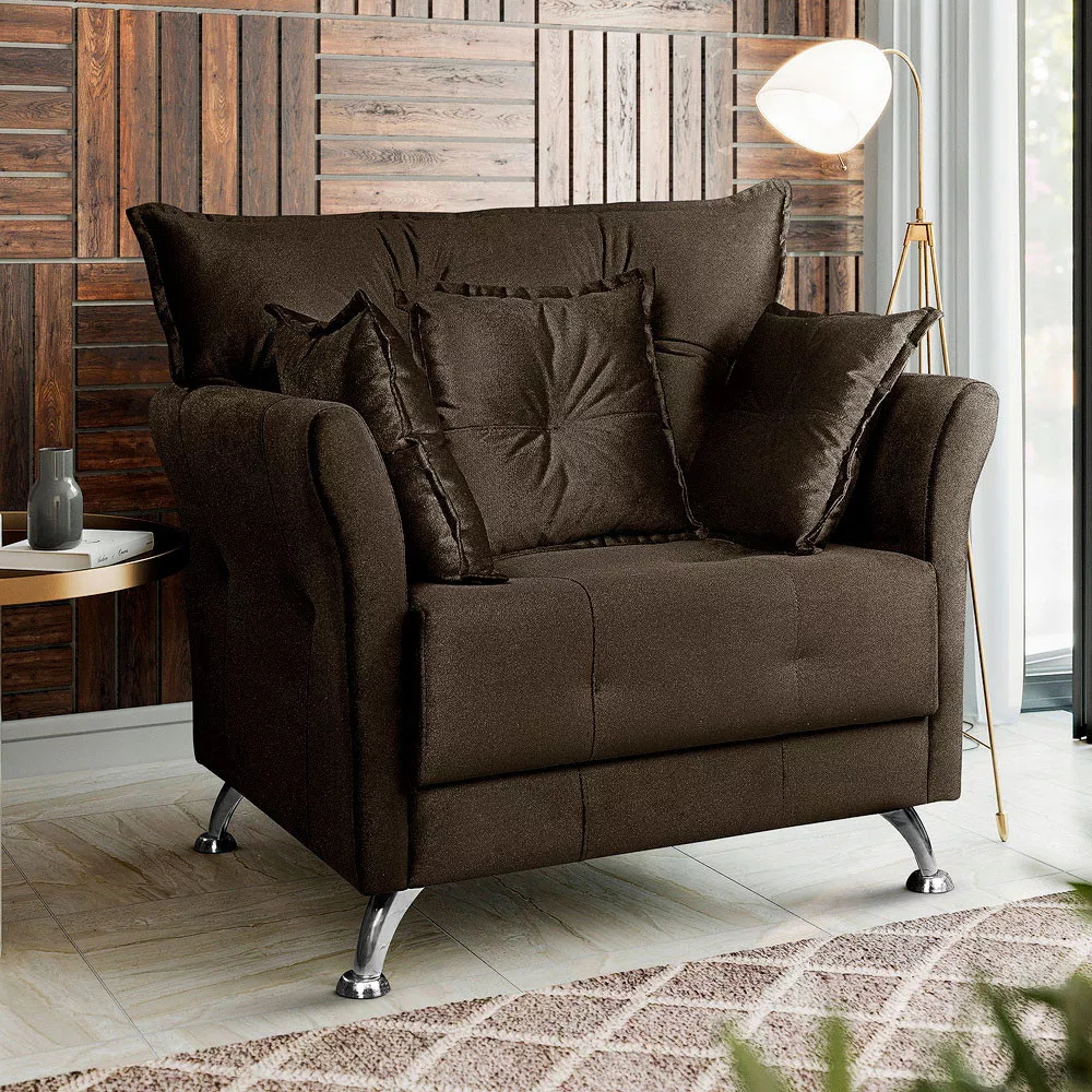 Image 1 of 8 of Poltrona Decorativa Elizabeth Veludo Marrom Turkay Chocolate - Speciale Home