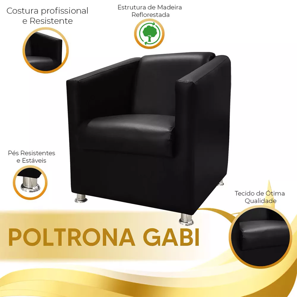 Image 6 of 7 of Poltrona Decorativa Gabi para Recepção Sala e Quarto Material Sintético Preto - Speciale Home