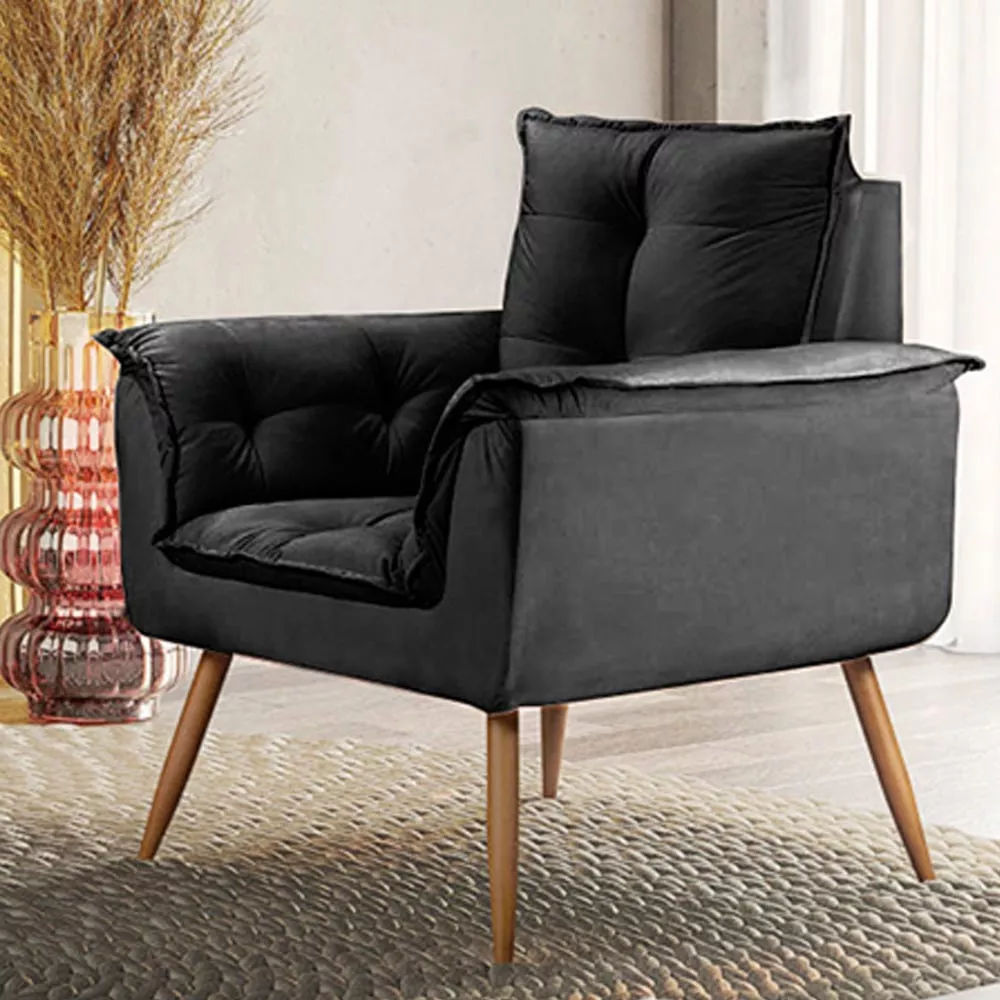 Image 1 of 7 of Poltrona Decorativa Opala Veludo Preto - Speciale Home