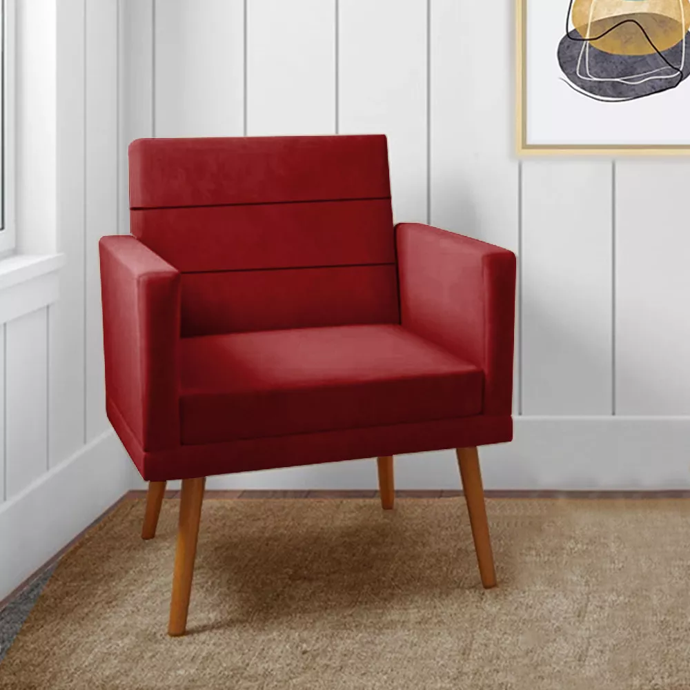 Image 1 of 5 of Poltrona Nina Veludo Vermelho De Madeira Speciale Home