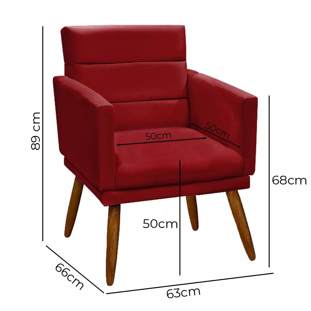 Image 2 of 5 of Poltrona Nina Veludo Vermelho De Madeira Speciale Home