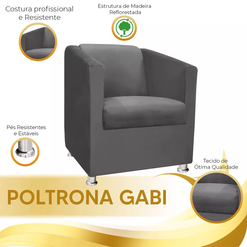 Image 6 of 7 of Poltrona Decorativa Gabi para Recepção Sala e Quarto Suede Cinza - Speciale Home