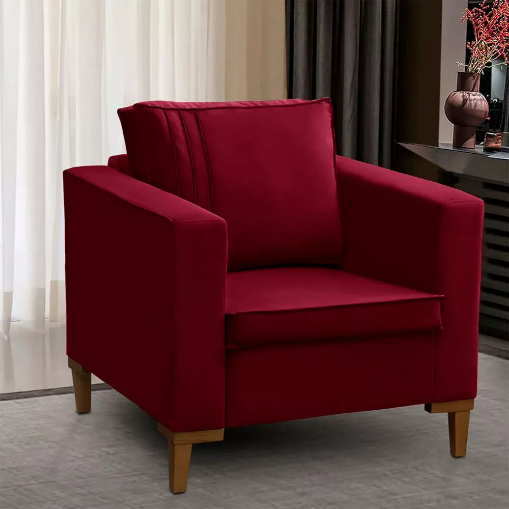 Image 1 of 5 of Poltrona Decorativa Riviera Veludo Vermelho - Speciale Home