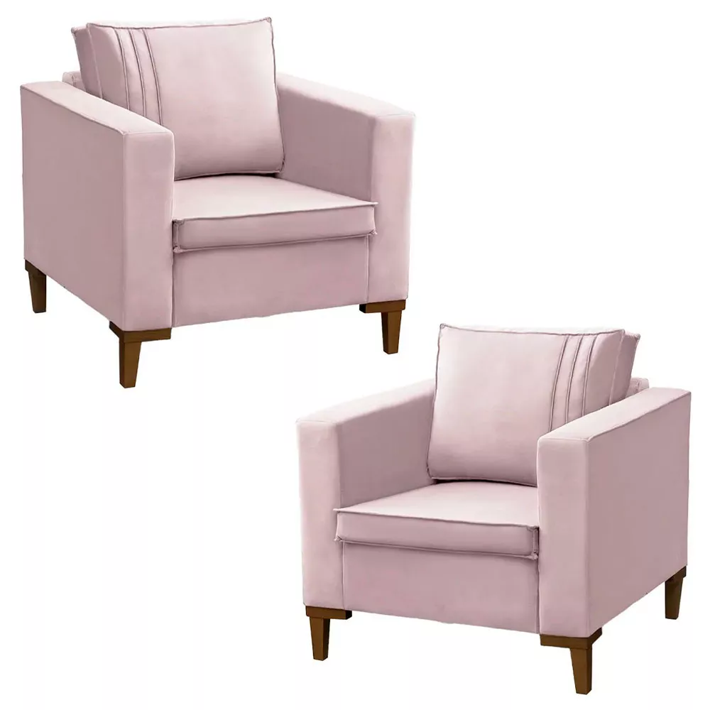 Image 0 of 7 of Kit 2 Poltronas Decorativa Riviera Veludo Rose - Speciale Home